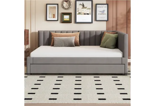 MODFU Schlafsofa Jugendbett Sofabett, Polsterbett – Ausziehbares Schlafsofa mit Lattenrost, Multifunktional für Jugendzimmer, Kinderzimmer & Gästezimmer, Samtstoff, Komfort & Stabilität., ohne Matratze