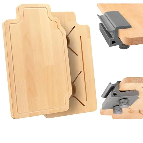 BLACK FOREST FOX Campingtisch Schneidebrett für VW Grand California 600 & 680 - Maßgeschneidertes Schneidebrett für VW Camper – Hochwertiges Buchenholz mit Halterung, verwandelt sich in praktische Ablagefläche für die ultimative Outdoor-Küche.