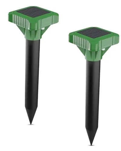 Solar Maulwurf Vertreiber, Multifunktion Wühlmaus Vertreiben Maulwurfschreck, Ultraschall Wühlmausschreck für Maulwurf, Nagetier, Schlange, Wühlmausabwehr Deal für Garten Rasen Farm (2 Stück)