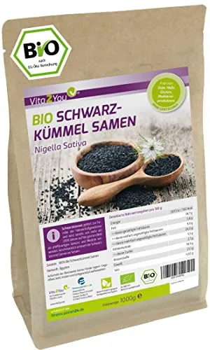 Vita2You Bio Schwarzkümmel Samen 1000g - Ägyptischer Schwarzkümmelsamen - 100% Bio Qualität - Premium Qualität - Abgefüllt in Germany