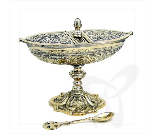 NKlaus Weihrauchschiffchen aus massivem Messing - Dekoartikel: Elegantes Weihrauchschiffchen mit Klappdeckel und Löffel aus hochwertigem Messing, ideal für stilvolles Räuchern und Aufbewahrung.