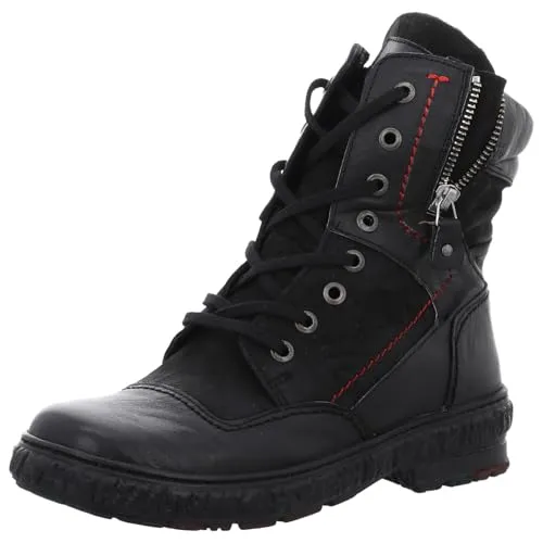 Krisbut Damen Schnürstiefeletten - Winterboots in Schwarz aus Glattleder - Wanderschuhe mit warmem Textilfutter, ideal für kalte Tage. Robuster Schutz und modischer Stil dank Ziernähten und praktischem Reißverschluss.