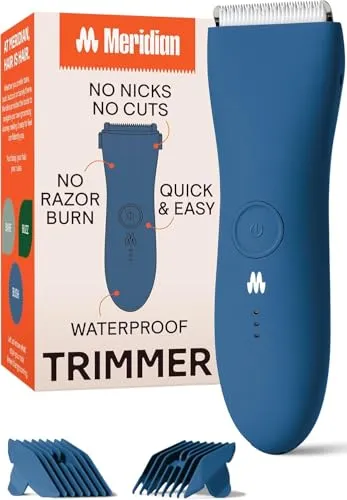 MERIDIAN Ocean Original Intimrasierer Mann, Bodygroom Herren, Körperhaartrimmer, Body Trimmer Herren, Schamhaar Rasierer Männer, Elektrischer Trimmer, Nass Trocken Groomer Blau Pflege Set Männer
