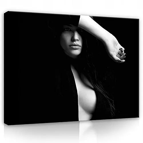 WallArena - Leinwand Bilder - Lippen Frau schwarz Sexy Glamour - 60x40 cm Leinwandbilder - Bild auf leinwand - Wandbild XXL groß Wandbilder für Wohnzimmer Schlafzimmer Wohnzimmerbilder Modern