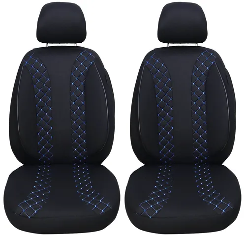 BREMER SITZBEZÜGE Autositzbezug für Ford Ka 1 RBT Bj 1996-08 - 2-teiliges Set in Schwarz mit blauer Naht, passend für Fahrzeuge mit und ohne Sitzheizung. Pflegeleicht und atmungsaktiv, idealer Schutz für Ihre Sitze.