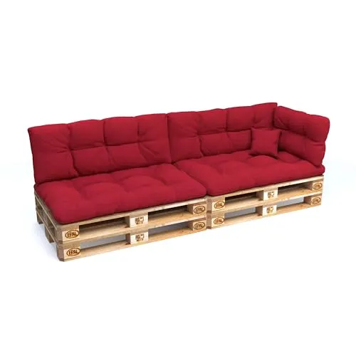 POKAR Palettenkissen Palletenauflagen Palettenpolster Palettensofa Palettenmöbel 6er Set: Sitzkissen 120x80 + Rückenlehne 120x40, Rot