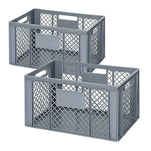 Eurobehälter 600x400x320 mm mit 4 Durchfassgriffen - Lebensmittelbehälter aus robustem Polyethylen, ideal für sicheres Lagern und Transportieren. Spülmaschinenfest und temperaturbeständig von -40ºC bis +60ºC.