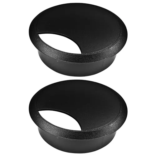 cyclingcolors 2x Kabeldurchführung 70mm Möbel Büro Kabeldurchlass Kabelführung Kabelauslass Kabeldose Kunststoff (Schwarz)