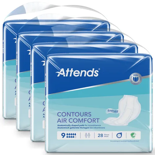 Attends Contours Air Comfort 9 4X28 St - Inkontinenzeinlagen - Hochwertige Inkontinenzeinlagen für optimalen Schutz und Komfort, atmungsaktiv und besonders sanft zur Haut.
