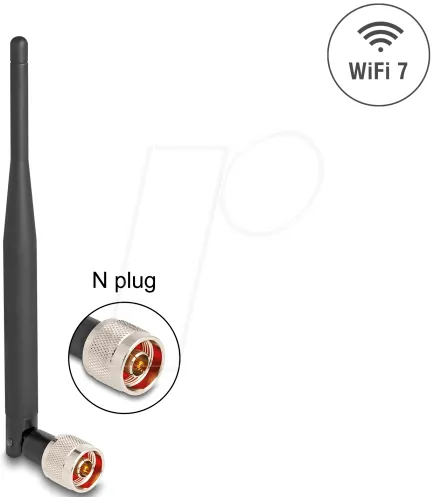 DELOCK 90735 - WiFi 7 Antenne N Stecker - WLAN-Zubehör mit omnidirektionalem Antennengewinn von 2 - 3 dBi, ideal für die Nutzung verschiedener WLAN-Bänder im Innenbereich.
