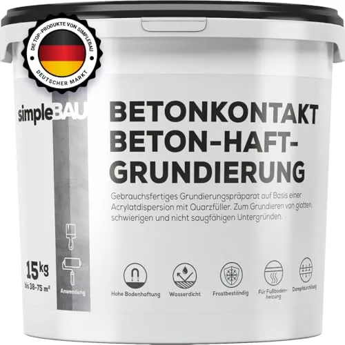 simpleBAU Betonkontakt 15kg – Hochwertige Haftgrundierung für Beton - Stark haftende Grundierung für glatte und nicht saugfähige Oberflächen. Ideal für Innen- und Außenbereiche, frostbeständig und wasserfest, sorgt für exzellente Bindung der nachfolgenden Schichten.