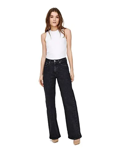 ONLY ONLJUICY HW WIDE LEG REA244 Damen High-waist-Jeans - Modische High-waist-Jeans für Damen mit weitem Bein von ONLY. Robuster Denim-Stoff mit Abriebeffekten, perfekt für lässige Freizeitlooks und pflegeleicht.