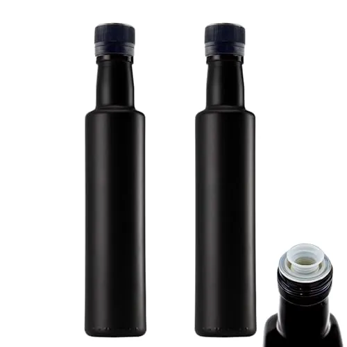 mikken 2 x Ölflasche 250 ml Ölspender mit Ausgießer Schwarz Glas Essig und Öl Set