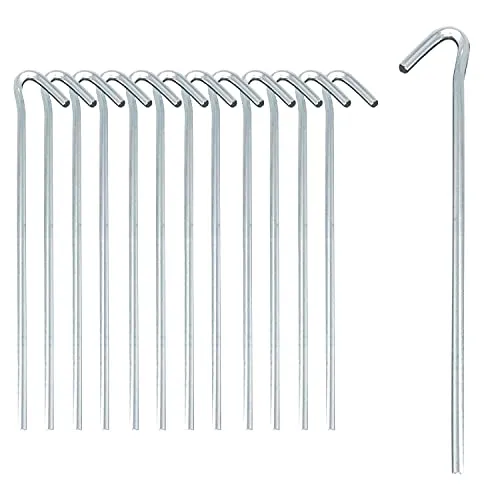 ToCi 12 x Zelt-Heringe 25 cm aus verzinktem Stahl – Robuste Erdnägel mit Haken - Zeltnägel für Camping, Outdoor, Garten & Sonnensegel - Zelthaken Ø 4 mm, rostfrei & langlebig