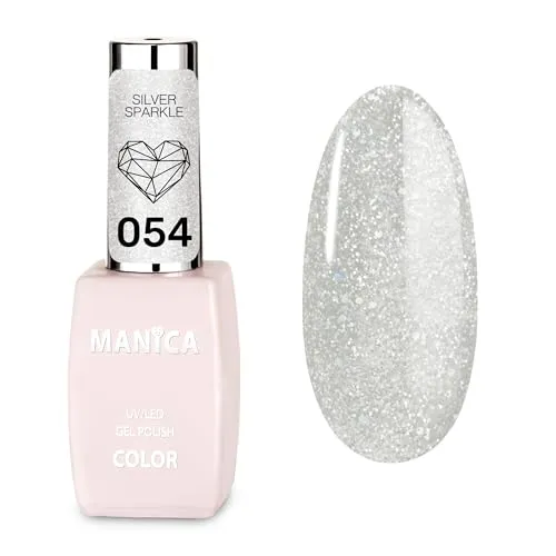 Manica UV Nagellack Silver Sparkle- 054 – Professioneller Shellac für Nägel | Gel Nail Polish LED/UV 10ml | Hochglanz Finish, 21 Tage Halt, Soak Off Hybrid Lack in Salon Qualität