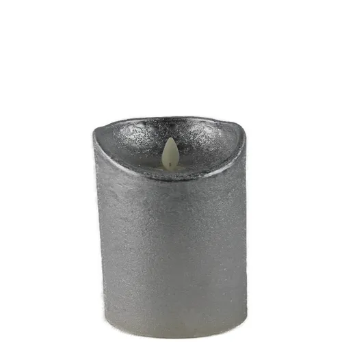LED Echtwachskerze mit Timer flackender Docht silber Höhe 10cm