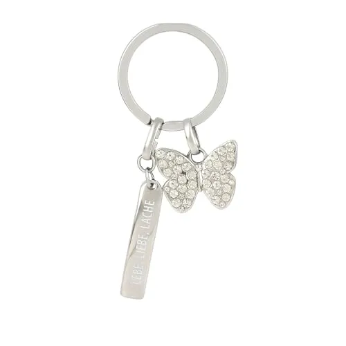 Depesche 0013720.16 Glamour Schlüsselanhänger aus Metall, Glücksbringer mit Schmetterling, Schlüsselring und liebevoller Botschaft, zum Verschenken