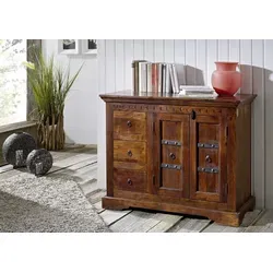 Massivmoebel24 Kommode OXFORD – Akazie 106x50x85 - Schubladenkommode aus hochwertiger Akazie, nougat lackiert, bietet viel Stauraum und verleiht Ihrem Raum einen eleganten Look.