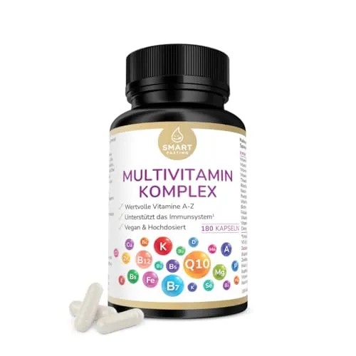 Multivitamin Komplex A-Z - 180 hochdosierte Kapseln - Multivitamin Komplex A-Z mit 25 essenziellen Vitalstoffen in praktischer Kapselform. Ideal zur täglichen Unterstützung einer ausgewogenen Ernährung. Vegan und gelatinefrei für bewusste Genießer.