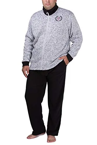 SLOUCHER Fleece Anzug für Herren in Übergröße - grau-Melange, Größe 3XL - Bequemer Herren Hausanzug aus weichem Fleece (100% Polyester) mit praktischem Reißverschluss und zwei Seitentaschen. Ideal für entspannte Tage und angenehmen Tragekomfort.