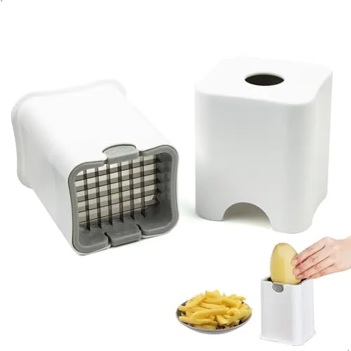 xiruiubao Pommesschneider Kartoffelschneider, Schnell French Fries Cutter mit Edelstahlklinge, Einstufig Home Obst und Gemüseschneider mit Schneidgittern für Kartoffeln Möhren Gurken Zwiebel (Weiß)