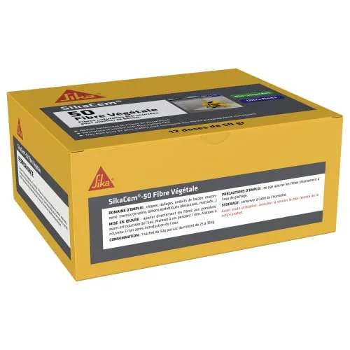 SIKA - SikaCem-50 Pflanzenfaser, Bio-Quellfasern, ultradünn für eine bessere Dispersion und Rissbildung, für Estrich, Mörtel, Putz und Beton, Box mit 12 Dosen = 1 m³ Beton