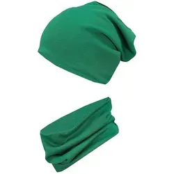 TupTam Beanie Kinder Beanie Mütze Schlauchschal Set aus Jersey und Rippstoff grün 56-62