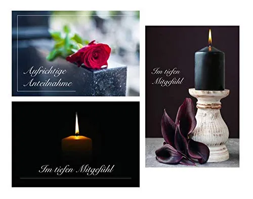 Merz Designkarten 12 (3 x 4 Stück) einfühlsame Premium-Trauerkarten/Beileidskarten im Set mit 12 Briefkuverts - Anteilnahme Trauerkarte, Spruch