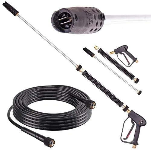 Hochdruckpistole M22x1,5 AG Lanze Einstellbare Düse mit Hochdruckschlauch 5m kompatibel mit Kärcher Kränzle Hochdruckreiniger Strahlrohr Schlauch