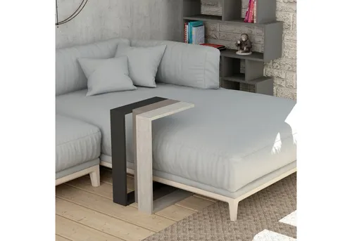 Decortie Beistelltisch Muju, Modern C Form Beistelltisch - Ablagetisch in Anthrazit-Helles Mokka-Altweiß, mit einfacher Selbstmontage und leicht zu reinigen - ideal für jedes moderne Wohnzimmer.