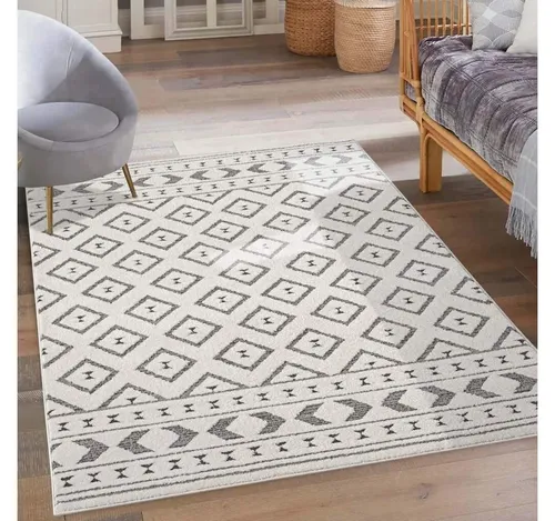 carpet city Kurzflor Teppich Grau, Creme - 160x230 cm - Modernen Kurzflorteppich mit 3D-Hochtief-Muster für ein stilvolles Wohnzimmer. Vielseitig einsetzbar und pflegeleicht, sorgt er für Komfort und Eleganz in jedem Raum.