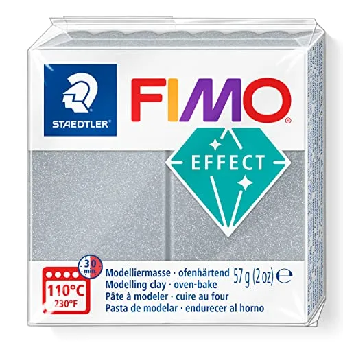 STAEDTLER ofenhärtende Modelliermasse FIMO Effect, metallic Silber, hochbrillanter Metallic Glanz mit mineralischen Glimmerpartikeln, Normalblock 57g, weich und geschmeidig, 8010-81
