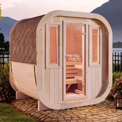 FinnTherm Fasssauna ScandiCube Mini XS - Kompakte Sauna für die ganze Familie - Fasssauna, Platz für bis zu 3 Personen, langlebiges Thermoholz, einzigartiges Design mit 42 mm Wandstärke für hohe Stabilität und optimale Luftzirkulation.