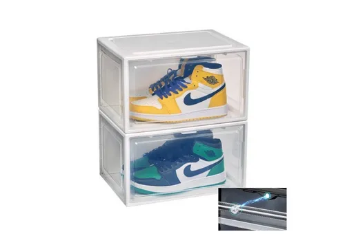 Creliv Schuhbox mit Magnetischer Tür für Schuhe bis Größe 48 (2 St) - Schuhboxen für optimale Aufbewahrung, stapelbar und mit Lüftungsgitter für saubere, trockene Schuhe. Ideal für Schuhe, Spielzeug und mehr!