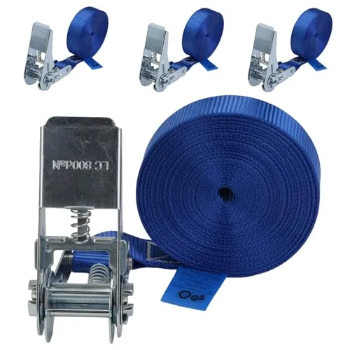 Spanngurt mit Ratsche Zurrgurt 4er Set Ratschengurt DIN EN 12195-2 blau 4 m oder 6 m, 25 mm breit