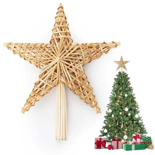 SALCAR Christbaumstern aus Stroh, 30CM Strohsterne Christbaumkronenstern, handgemachter natürlicher Schmuck für Christbäume