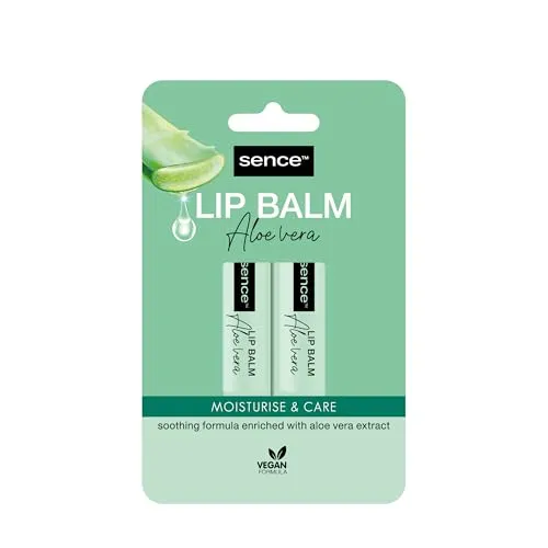 Sence Aloe Vera Lippenpflege mit Vitamin A & C - Vegan Lip Balm (2 x 4,3g) - Veganer Lippenpflegestift mit Aloe Vera, Vitamin A und C. Ideal für die tägliche Pflege und zum Schutz trockener Lippen. Sorgt für Geschmeidigkeit und ist ein Must-Have in Ihrer Beauty-Routine.