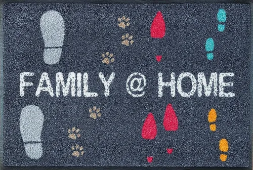 WASH + DRY Fußmatte 50 x 75 cm - Motiv FAMILY @ HOME - Türvorleger in trendigem Design, waschbar und langlebig – ideal für ein einladendes Zuhause.