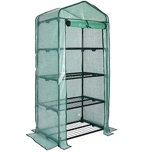 Gardebruk Gewächshaus 158x49x69cm mit 4 Ablagen - Gewächshaus für die kinderleichte Pflanzenaufzucht, mit stabilen Ablagen und aufrollbarer Tür für optimale Luftzirkulation. Ideal für Gemüse und Kräuter, robust und witterungsbeständig.