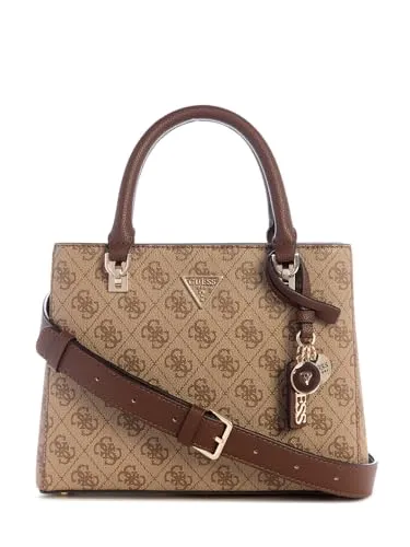 GUESS Handtasche Umhängetasche Noelle II Multi Compartment Satchel Latte Logo/Brown hellbraun
