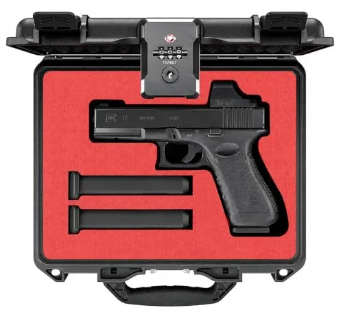 Kinghardcase Pistolenkoffer Waffenkoffer TSA Waffenbox Hartgewehrbox DIY Wasserdicht TSA Zugelassenes Abschließbar mit Schaumstoff Stoßfest Hartgehäuse für Pistolen