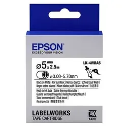 Epson LabelWorks LK-4WBA5 - Schwarz auf Weiß - 0,5 cm x 2,5 m - Etikettenkassette für LabelWorks, schwarz auf weiß, ideal für klare Beschriftungen und Organisation, 5mm breit, 2,5m lang.