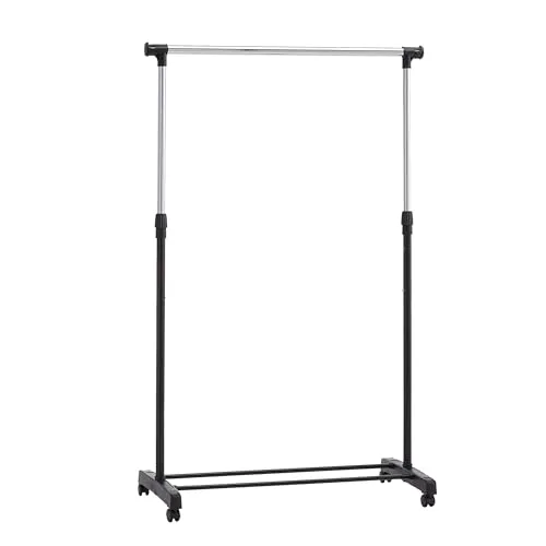 Amazon Basics Kleiderstange mit Rollen, Chrom - Kleiderständer mit teleskopierbarem Design (91.5-145)x42x(134-161)cm, robust und mobil dank leichtgängiger Rollen – perfekt zum Organisieren und Präsentieren Ihrer Outfits.