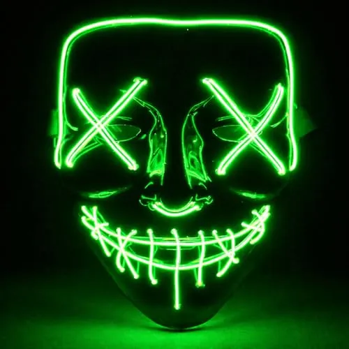TK Gruppe Timo Klingler LED Grusel grün Maske - wie aus Purge steuerbar, leuchtend für Halloween, Fasching & Karneval - als Kostüm & Verkleidung Horror für Herren & Damen & Kinder