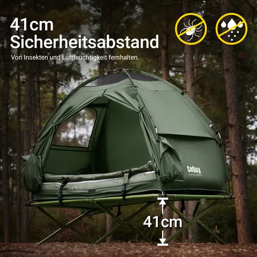 SoBuy Feldbett mit Zelt 7in1 - Multifunktionales Campingzelt - Firstzelte mit 7-in-1 Funktion: Feldbett, Schlafsack und aufblasbare Matratze für maximalen Komfort bei jedem Wetter – ideal für Outdoor-Abenteuer.