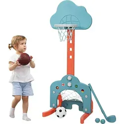 COSTWAY 3-in-1 Kinder Spielplatz mit Basketballkorb, Fußballtor & Golf