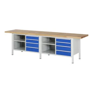 Höhenverstellbare Werkbank 8463A2 mit 8 Schubladen - Rau - Die Rau Werkbank 8463A2 bietet eine robuste Buche-Arbeitsplatte, höhenverstellbar von 840-1040 mm und 8 leicht zugänglichen Schubladen. Ideal für Handwerk und DIY-Projekte.