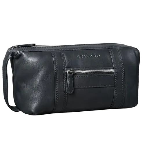 STILORD 'Bruno' Leder Kulturbeutel - Vintage für Herren und Damen - Kulturtasche aus hochwertigem Rindsleder mit zwei Reißverschlussfächern für Reisen und zuhause. Praktischer Henkel für einfachen Transport und stilvolles Design.