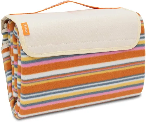 Picknickdecke Picknick Fleecedecke 150 x 135 cm mit wasserfester PEVA Unterseite, BRUBAKER, Große Stranddecke bunt für Wandern, See, Strand