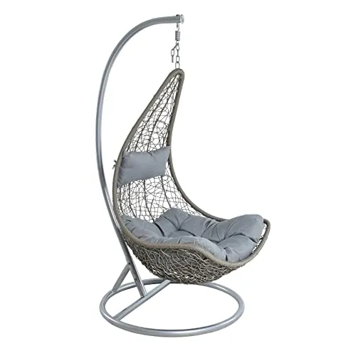 Hängesessel Polyrattan Hängekorb mit Gestell - Entspannung pur - Ecksofas - Stilvoller Hängesessel aus wetterfestem Polyrattan mit super weichem Sitzkissen, ideal für entspannte Momente auf Terrasse oder im Wintergarten.